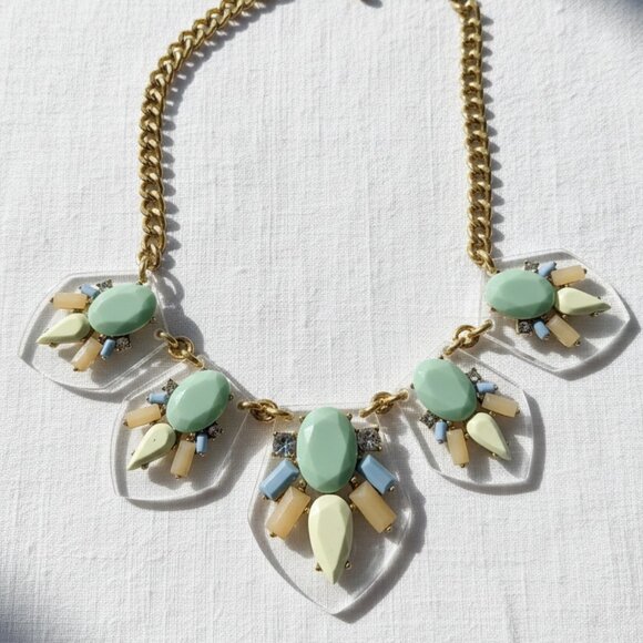 J Crew Goldtone Necklace Sage Green Baby Blue Clear Acrylic transparent - Picture 1 of 5